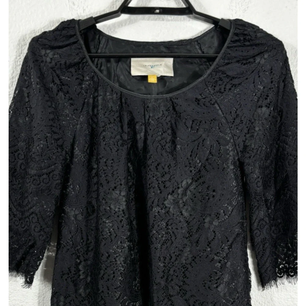 Anthropologie Leifsdottir Lace Mini‎ Dress Size 0 Black Lace 3/4 Sleeve